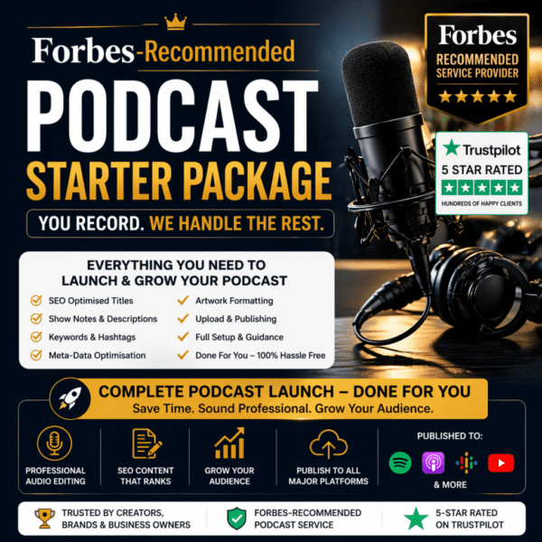Launch your podcast the right way. You record, we handle everything – editing, SEO, content and publishing.